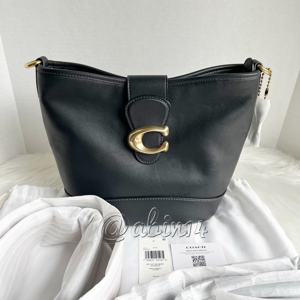 Coach Black Leather Tali Bucket Bag with Webbing Strap